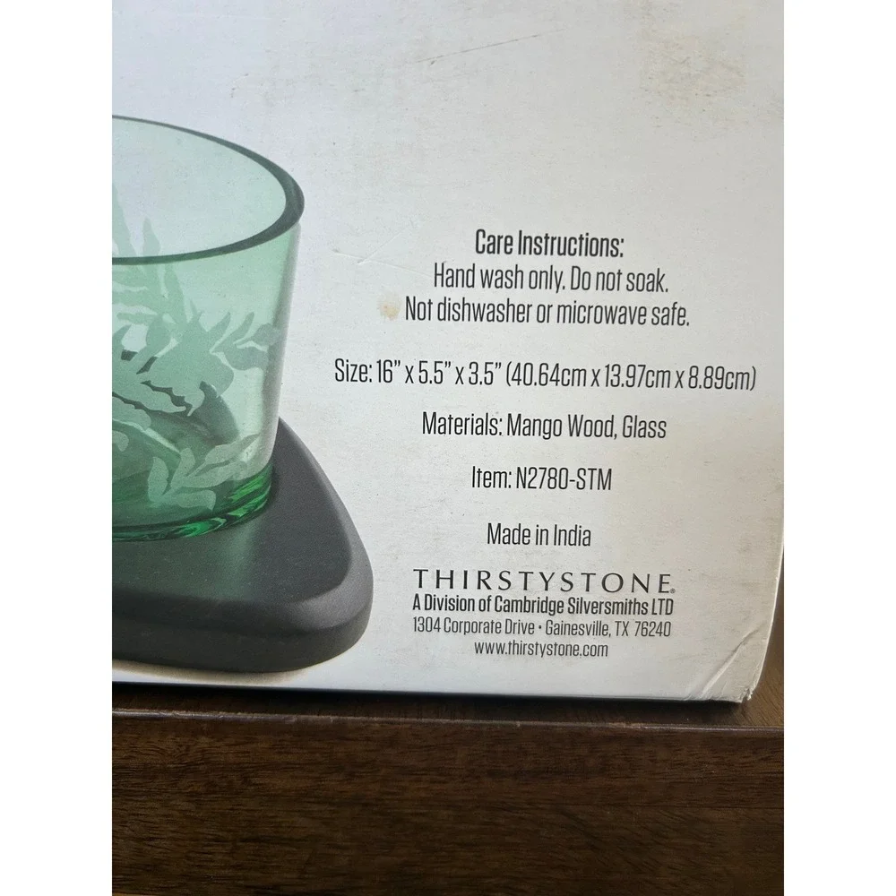 Thirstystone‎ 4-Piece Mango Wood and Green Glass Fern Condiment Server N2780-STM
